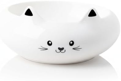 Cat Bowls, Cat Food Bowl with Ears, Ceramic Cute Kitten Water Bowl 7.1oz, Slanted Kitten Feeding Dish 6.5 inch, Whisker Fatigue Friendly, Adorable and Multi-Use Gift for Girls by BringingSweetHome