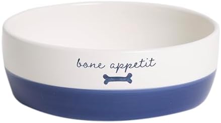 Pearhead Ceramic Bone Appétit Dog Bowl - Blue & White by Pearhead