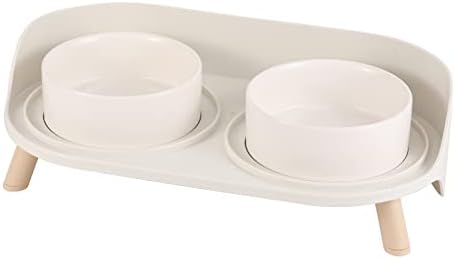 Elevated Dog Bowls Ceramic, Raised Cat Bowl Set for Food and Water, Mess Proof and High Wall Splash Guard with Non-Slip Stand Design for Small Cats Dogs - 2 x 320 ML (4.9 OZ) - White by AHX