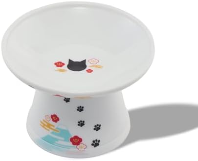 Necoichi Ceramic Extra-Wide Elevated Cat Food Bowl (Fuji, Extra Wide) by NECOICHI