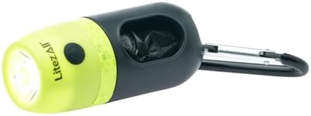 LitezAll Rechargeable Dog Waste Bag Dispenser with Built-in LED Flashlight | 200 Lumen Portable Poop Bag Holder with Carabiner Clip | 15 Bags Included, USB-C Charging for Night Dog Walking by litezall