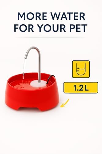 Aqua MINI Portable Pet Water Fountain - Automatic Drinking Bowl for Cats and Dogs - Stainless Steel Faucet - Replaceable Filters - Easy Cleaning - Ideal for Multiple Pets - 1.2L/42 fl oz - Red - Image 2