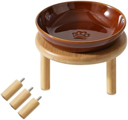 Havniva Elevated Cat Bowls, Ceramic Cat Bowl with Bamboo Stand Wide Opening by Havniva