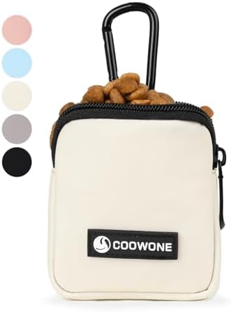 Waterproof Dog Treat Pouch, Dog Training Treat Pouch Built in Poop Bag Dispenser Adjustable Shoulder Bag (BLK) (Beige Small Pouch) by COOWONE