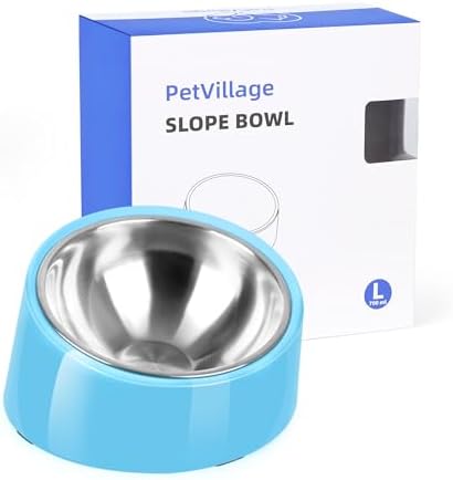 Tilted Dog Bowl Non-Slip & Non-Spill Pet Feeder with Elevated Detachable Melamine Stand, Easy to Get Food Dog Dish, L/300ml Sky Blue by Petvillage
