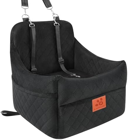 GL GLENSLAVE Dog Car Seat for Small/Medium Dogs, Dog Booster Car Seats with Thick Cushion for Dogs Under 35lbs, Detachable Washable Pet Carseat with Storage Pockets, 2 Safety Belts(Black) by GLGLENSLAVE