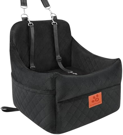 GL GLENSLAVE Dog Car Seat for Small/Medium Dogs, Dog Booster Car Seats with Thick Cushion for Dogs Under 35lbs, Detachable Washable Pet Carseat with Storage Pockets, 2 Safety Belts(Black) by GLGLENSLAVE