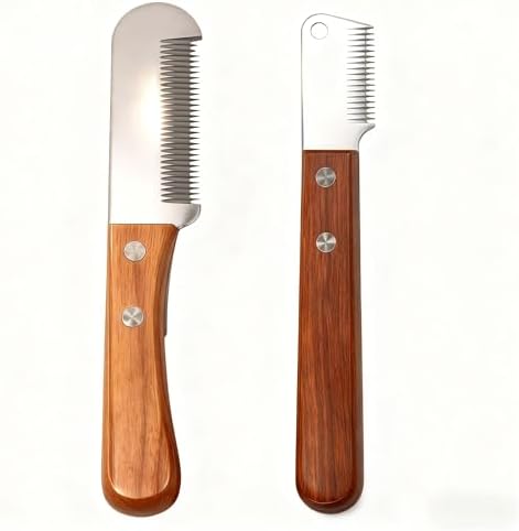 Dog Grooming Carding Tool, Fine and Coarse Wooden Handle Set by Unknown