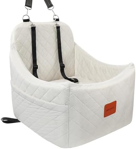 Dog Car Seat for Dogs up to 35lbs, Small Medium Dog Booster Seat with Adjustable Straps and Anti Slip Bottom,Fully Detachable Washable Pet Car Seat with 2 Storage Pockets (Beige, Medium) by INDYBUD