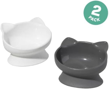 Kitty City Elevated Cat Bowls (Set of 2), Whisker-Friendly Raised Cat Food & Water Dishes, Modern Pedestal Design, Dishwasher Safe, 10.8 oz Each – White & Gray - Image 3