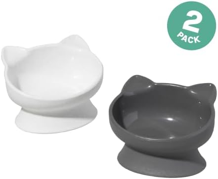 Kitty City Elevated Cat Bowls (Set of 2), Whisker-Friendly Raised Cat Food & Water Dishes, Modern Pedestal Design, Dishwasher Safe, 6.5 oz Each – White & Gray - Image 3