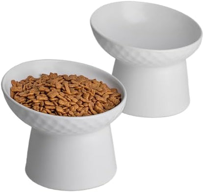 Elevated Cat Bowls, 15° Tilted Ceramic Raised Cat Food and Water Bowl Set, Whisker-Friendly Porcelain Pet Feeder Dishes for Indoor Cats and Small Dogs,White,6.2 Inch,2 Pack by KITCHENLESTARaddsmorebeautifulcolourstoyourlife
