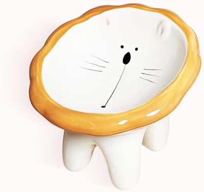 Lion Themed Tilted Ceramic Pet Bowl - High-Raised Cat/Dog Dish, 15° Anti-Regurgitation, 120g Large Capacity by KUNVAMUL