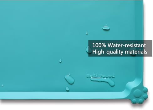 Hoki Found L Silicone Pet Food Mats Tray - Non Slip Pet Dog Cat Bowl Mats Placemat - Dog Pet Cat Feeding Mat - Waterproof Dog Cat Food Mats -Pet Water Mats for Floors -Teal - Image 3
