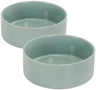 SPUNKYJUNKY 13.5OZ Ceramic Dog and Cat Bowl, Modern Cute Weighted Food Water Bowl for Replacement Morandi Green (2 Pack) by SPUNKYJUNKY