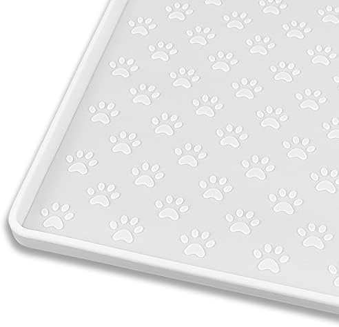 Ptlom Pet Placemat for Dog and Cat, Waterproof Silicone Pet Feeding Bowl Mats for Food and Water, Small Medium Large Dogs Mat Prevent Residues from Spilling to Floor, White, 31.5" 23.6" by PTLOM