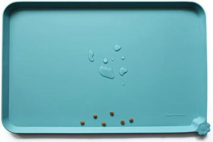 Hoki Found Large Silicone Pet Food Mats - Non Slip Bowl Placemats - Waterproof Dog Cat Food Mats For Floors - Glacier by Hoki+Found