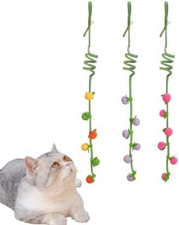 3Pcs Cat Spring Toys with Ball ，Fruit Design， Hanging Kitten Toys Pets ，Interactive Toy Cat Ball Toys with Bell ，Long Tail Elastic Soft Plush Cat Toys for Indoor Kitten and Cats (Fruit, 3pcs) by RORIPOPPU