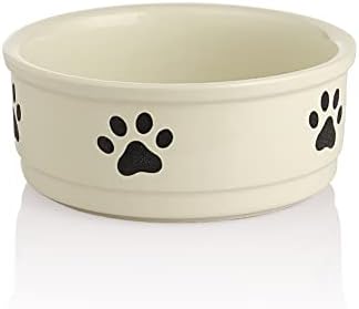 Sweejar Ceramic Dog Bowls with Paw Pattern, Dog Food Dish for Medium Dogs, Porcelain Pet Bowl for Water 35 Fl Oz (Beige) by Sweejarco1949