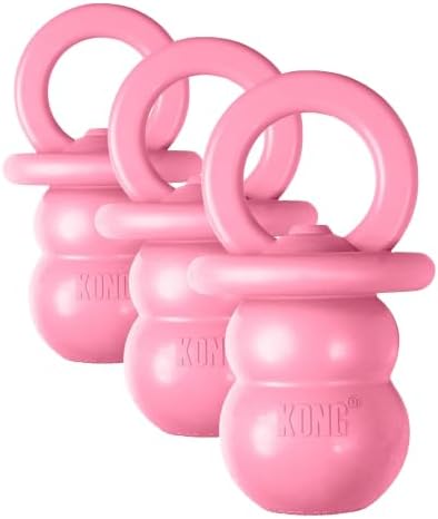 KONG Puppy Binkie - Pacifier Dog Toy for Puppies - Stuffable Treat Chew Toy for Treats - Durable Natural Rubber for Teething Puppy - for Small Puppies - Pink (Pack of 3) by KONG