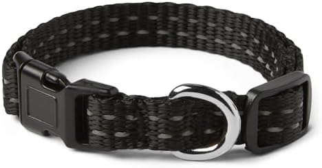 Amazon Basics Reflective Polyester Dog Collar, Adjustable Length 11.2"-16.9", 0.9" W, Quick-Release Buckle for Easy On/Off, Small, Black by AmazonBasics