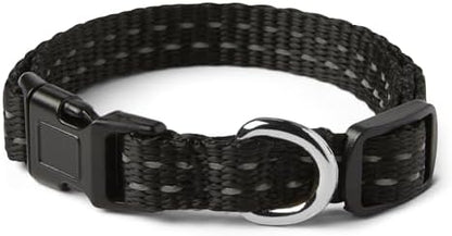Amazon Basics Reflective Polyester Dog Collar, Adjustable Length 11.2"-16.9", 0.9" W, Quick-Release Buckle for Easy On/Off, Small, Black by AmazonBasics