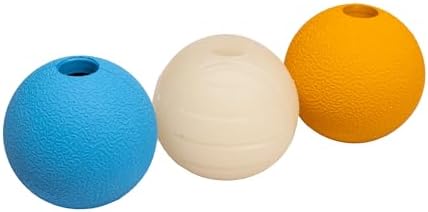 Amazon Basics Interactive Bouncy Durable Rubber Dog Toy Balls, 2.5 inch, Blue, Beige, Orange, Pack of 3 by AmazonBasics