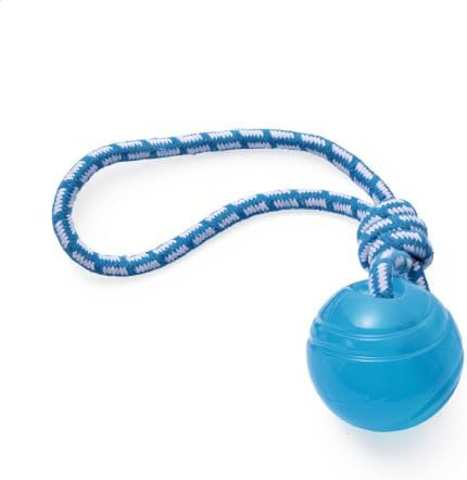 MECOOL Dog Rope Ball Chew Toy - Durable Tug of War Fetch Toy for Aggressive Chewers, Natural Rubber Ball with Braided Rope, Interactive Teething Toy for Medium Large Dogs,Bacon Flavored by MECOOL