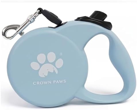 Retractable Dog Leash, 16ft Heavy Duty Nylon Tape for Medium Dogs up to 44 lbs, One-Hand Brake & Lock, Tangle-Free, Ergonomic 3" Large Handle, Lightweight Blue M GC-DAN by CROWN+PAWS