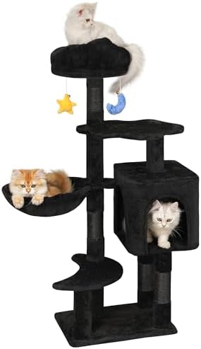 Meecal Gothic Black Cat Tree for Indoor Kittens & Small Cats Under 6 Months 9lbs, 43-Inch Cute Cat Tower with Scratching Post, Cat Condos, Cozy Hammock, Unique Perch & Dangling Toy by Meecal