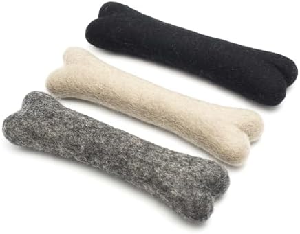 Glaciart One Felted Wool Dog Chew Bone (3 Pcs)| Durable Dog Chew Toy, Puppy Chew Toys for Teething & Dog Teeth Cleaning | Pet Toys Fetch Games & for Anxiety/Boredom | Great for Small or Medium by GlaciartOne