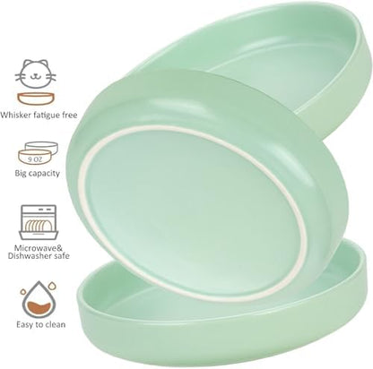 Ceramic Cat Bowls,Shallow Cat Dishes for Food and Water, 6 inch Matte Finish Wide Cat Food Bowl,Whisker Fatigue Free Pet Puppy Kitten Bowl Set of 3,Dishwasher Safe - Image 2