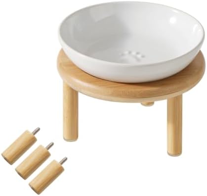 Havniva Elevated Cat Bowls, Ceramic Cat Bowl with Bamboo Stand Wide Opening by Havniva