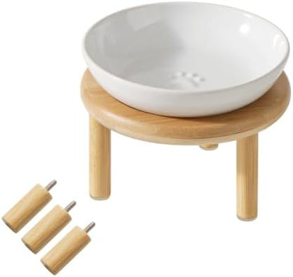 Havniva Elevated Cat Bowls, Ceramic Cat Bowl with Bamboo Stand Wide Opening by Havniva