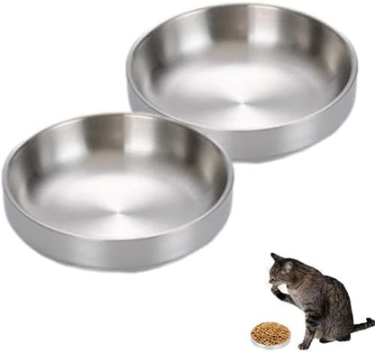 Whisker Fatigue Cat Bowl, Shallow Food Dish Stainless Steel for Cats, 2 Pcs by Unknown