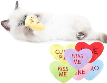6pcs Valentine's Day Heart Catnip Toy，Valentines Indoor Heart Shaped Cat Toy Plush Interactive Chew Bite Toys for Cat Kitten Indoor Festive Holiday Cat Lover Gift - Image 5