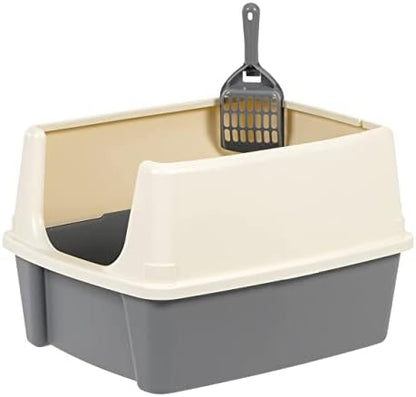 Amazon Basics Large Cat Litter Box with High Sides, Open Top for Easy Access, Includes Scoop with Storage, 19" x 15" x 11.75", Grey/Beige - Image 5
