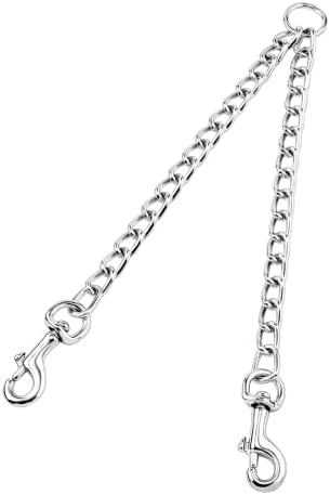 PETTOM Heavy Duty 2 Way Dog Lead Metal Chain Double Pet Clip Leash Coupler 360° Swivel No Tangle Dog Walking & Training Lead (M 3.5mm*60cm, Silver) by PETTOM