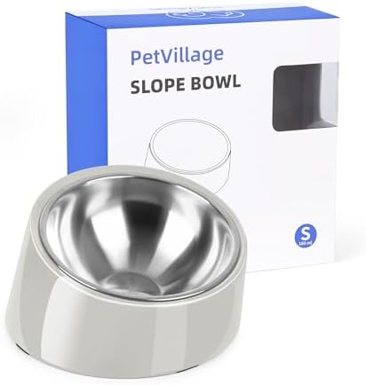 Tilted Dog Bowl Non-Slip & Non-Spill Pet Feeder with Elevated Detachable Melamine Stand, Easy to Get Food Dog Dish, S/100ml Gray by Petvillage