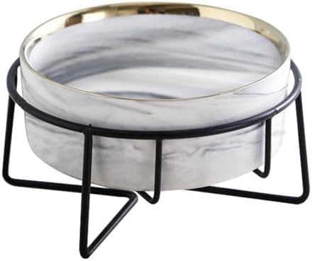 Dazzling Ceramic Elevated Cat Bowls, Raised Dog Pet Cat Food Water Bowl for Indoor (Grey, Large) by Kosoa