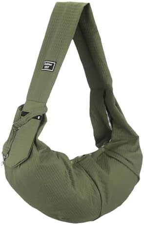 Dog Sling Carrier for Small Dogs and Cats Up to 16.5 Lbs, Soft Pouch Waterproof with Zipper Pocket Pet Cross Body Shoulder Bag, (Army Green, 1 Pcs) Intended for Outdoor/Travel by Unknown