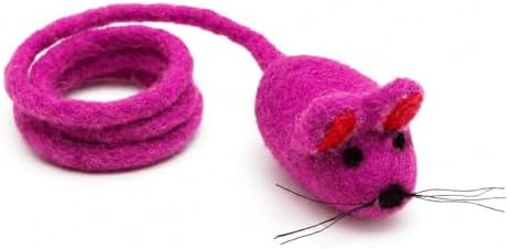 Glaciart One Felt Mouse Cat Toy – Soft Fuzzy Enrichment 100% Natural Wool - Interactive Catnip Play Cat Toy Set - Safe for Pets, Non-AZO Colored Dyes - 42” Long by GlaciartOne