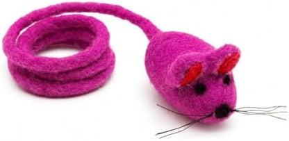 Glaciart One Felt Mouse Cat Toy – Soft Fuzzy Enrichment 100% Natural Wool - Interactive Catnip Play Cat Toy Set - Safe for Pets, Non-AZO Colored Dyes - 42” Long by GlaciartOne