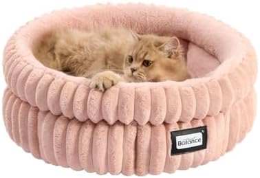 BALANCE Cat Bed Kitten Bed, Washable Round Cat Beds for Indoor Cats,Super Soft Plush Faux Fur Pet Bed for Puppy and Kitten with Anti-Slip Bottom by BalancePet