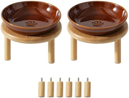 Havniva Elevated Cat Bowls, Ceramic Cat Bowl with Bamboo Stand Wide Opening by Havniva