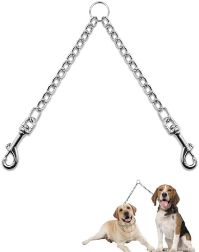 Metal Double Dog Leash Chew Proof Chain Leash 2 Way No Tangle Coupler Anti Chew Dog Leash Extension Splitter Lead for 2 Small Medium Dogs Walking (60cm) by Mystercome