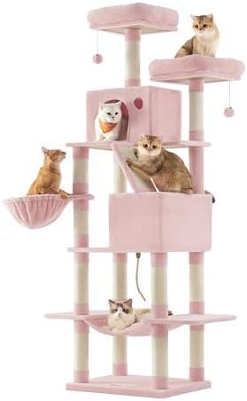Feandrea Cat Tree, 81.1-Inch Large Cat Tower, Multi-Level Condo, Jelly Pink by FeandreabySONGMICSHOME