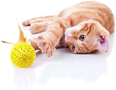10Pcs Cat Colorful Rainbow Toys Flutter Balls with Feather and Bells for Indoor Ourdoor Kitty Kitten Interactive Playing Chewing Training Chasing Hunting and Exercise - Image 5