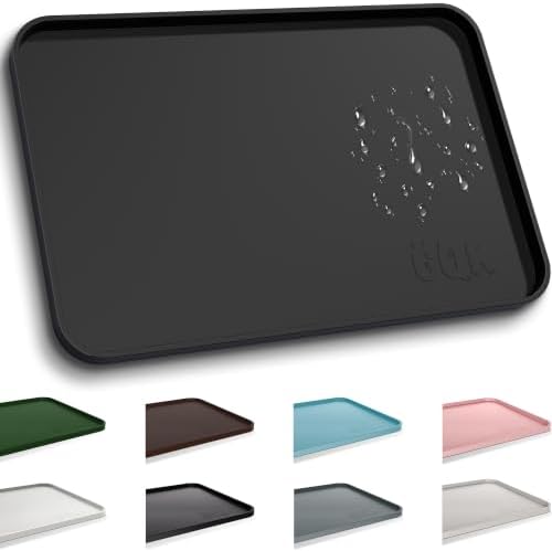 Silicone Dog Cat Food Mat Extra Thick Raised Edge, 18"x12" Black by Unknown
