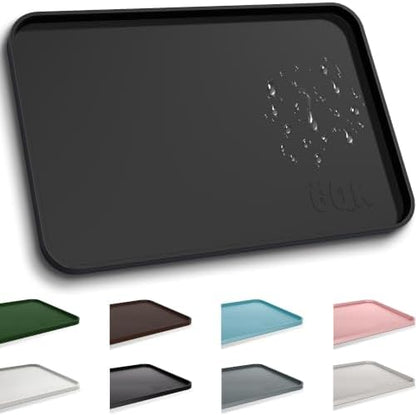 Silicone Dog Cat Food Mat Extra Thick Raised Edge, 18"x12" Black by Unknown